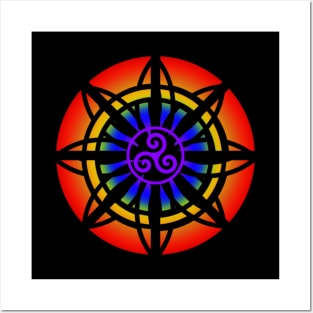 Celtic Flower Interlaced Rainbow Spiral Posters and Art